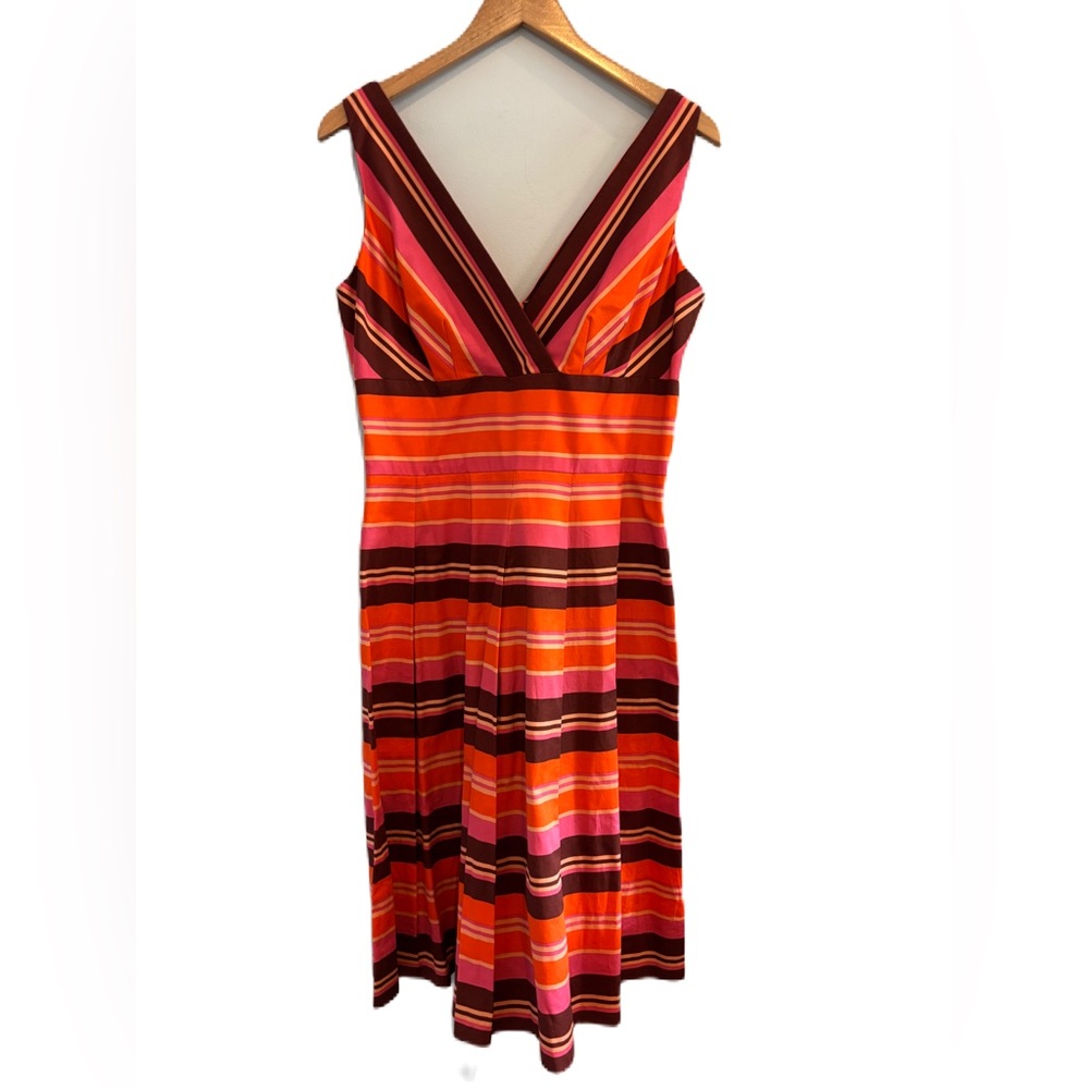 Talbots Cotton Sleeveless Orange & Pink  Fit & Flare Pleated Dress Size 10